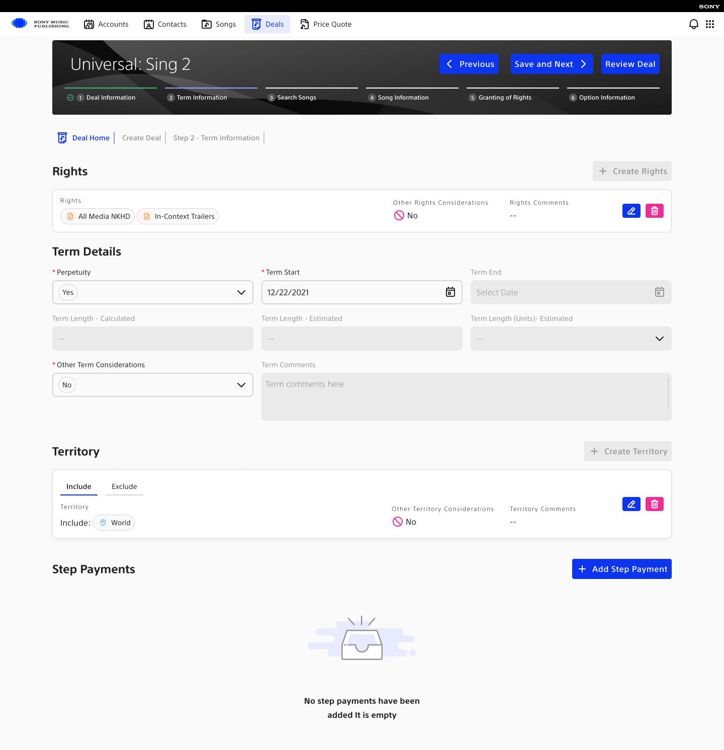 Step 2 — term information